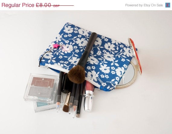 CLEARANCE Cosmetic / Make up Purse in French Blue fabric by moody cow designs