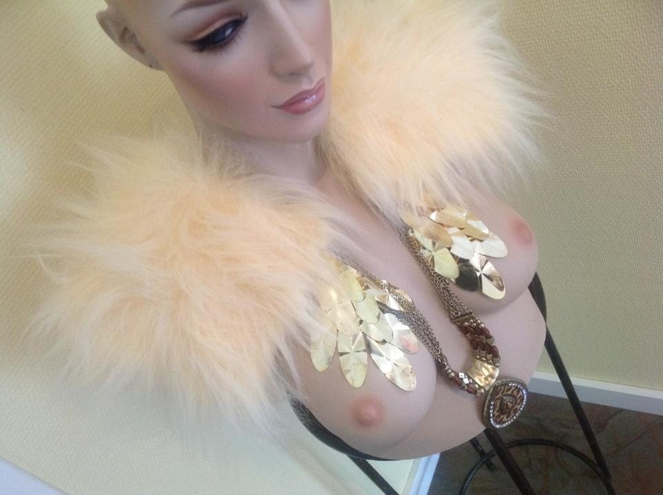 READY TO SHIP  Lush Cream and gold accents faux fur acrylic couture high fashion Epaulets