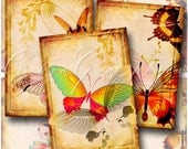Grungy Butterflies - Digital Backgrounds CG-228 for ATC, Jewelry Holders, Crafting, Scrapbooking, Magnets - Instant Download