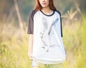 Pigeon screenprint on Baseball Shirt Raglan short Sleeve Men Women T-Shirts Size M