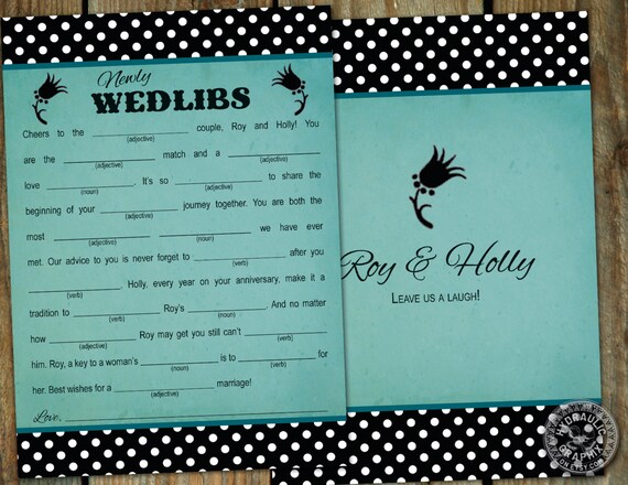 Newly Wed Madlibs - funny to use for a party favor or guest book alternative for wedding with rockabilly influence - customize Il_570xn