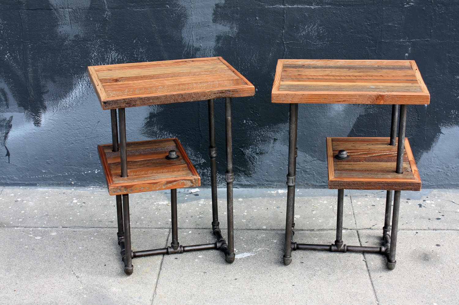 Industrial Wood & Steel Side Tables // Reclaimed Wood Nightstands // Factory Style Furniture