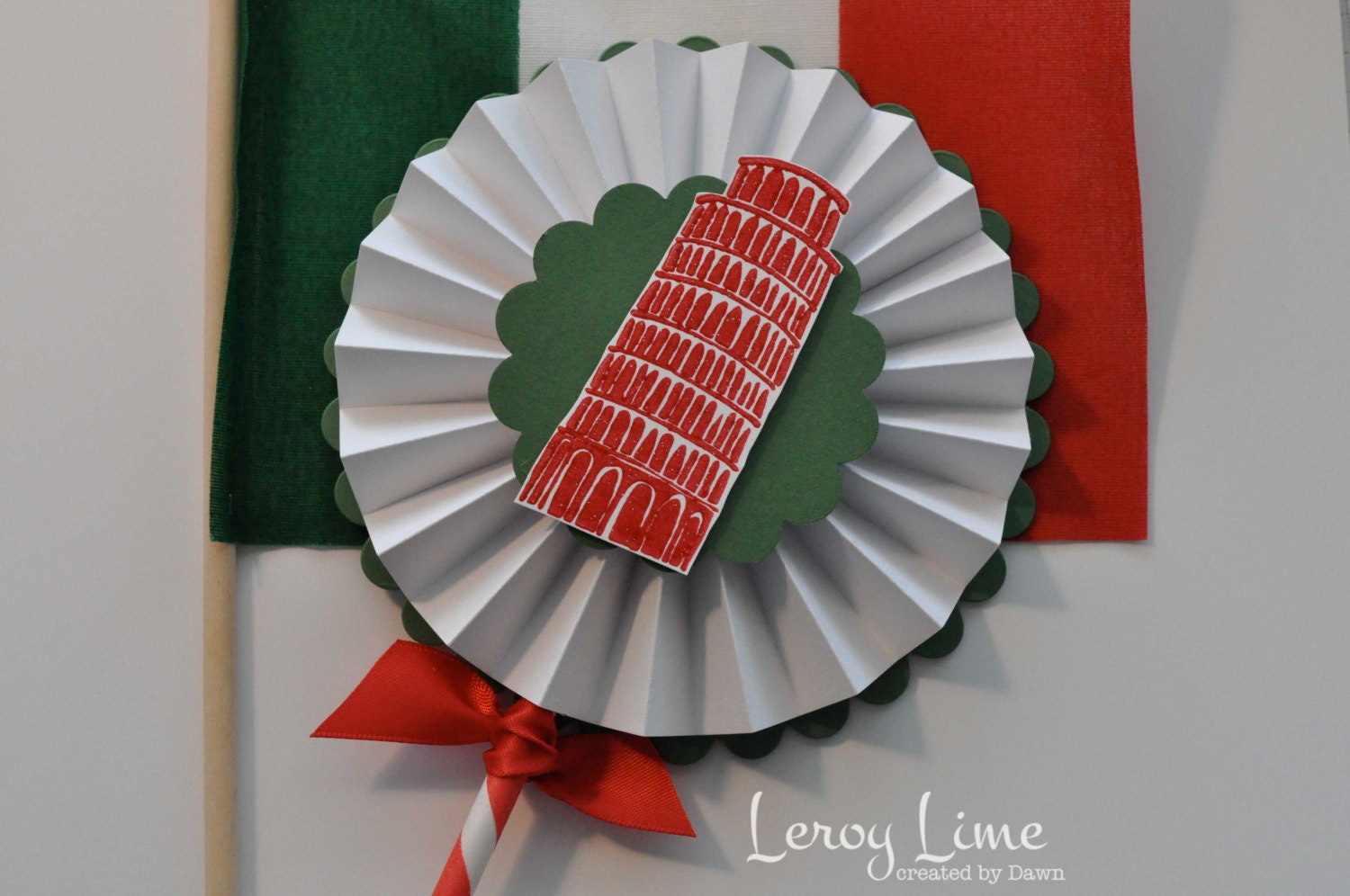 Italian-Themed Bridal Shower Decor, Leaning Tower of Pisa, Table Flair Rosette - made to order