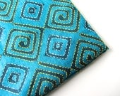 Green blue geometric embroidered blokprint tussar silk fabric nr 227 piece of 2,5 meters