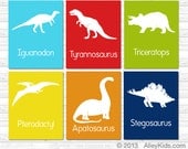 Childrens Art, Dinosaur Art Prints, Nursery Art, TRex, Stegosaurus, Triceratops, Pterodactyl, Apatosaurus & Iguanodon  Pick any 3, 8x10