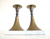 Vintage Brass & Marble Candle Holders