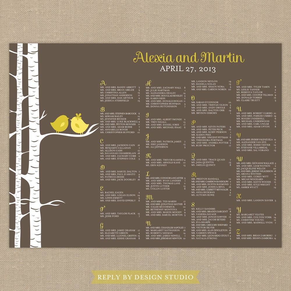 Wedding Seating Chart (For the Birds) - Digital Files/DIY (Customizable Love Birds Design)