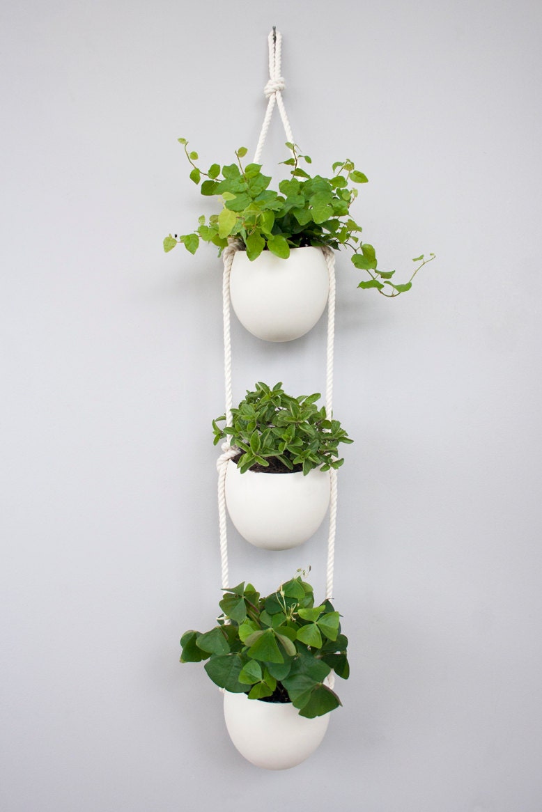 3 Tier porcelain and cotton rope hanging container- medium