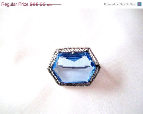 Art Deco Clear Blue Glass Brooch 1920s Vintage