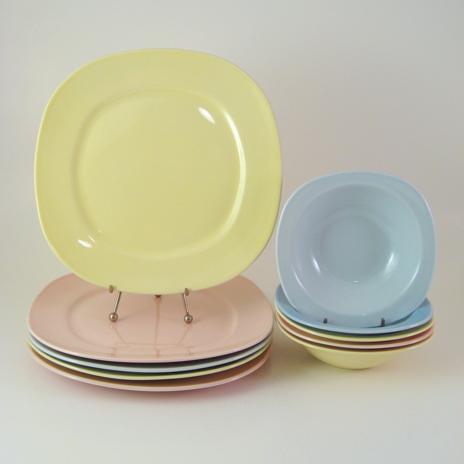 Vintage Dinnerware Set, Dinner Plates, Bowls, Taylor Smith & Taylor Conversation, Lu-Ray Pastels, Mid-Century Dishes, 1950s