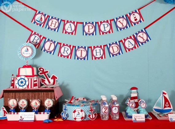 Nautical Birthday Party Package Personalized MINI Collection Set - PRINTABLE DIY - PS826CA1y