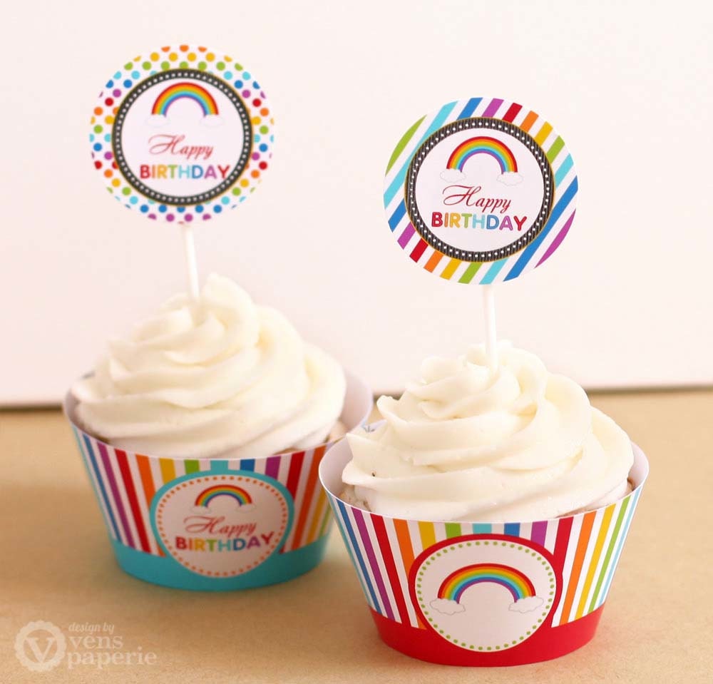 Rainbow Birthday Party - DIY PRINTABLE Party Circle and Wrappers - Instant Download - PS808CA1d Il_570xn