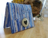 Hand Woven Plarn Fold-Over Pouch - Blue, White