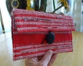 Hand Woven Plarn Coupon Pouch - Red, White, Black