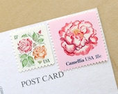Vintage unused - Floral Notes - postage stamps to post 5 postcards - or use in scrapbooking and crafts