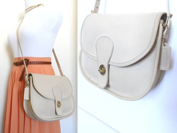 Vintage Coach Ivory Camera Bag, Hipster Leather Messenger Retro Off White Saddle Crossbody Purse Bonnie Cashin Legacy Handbag Satchel