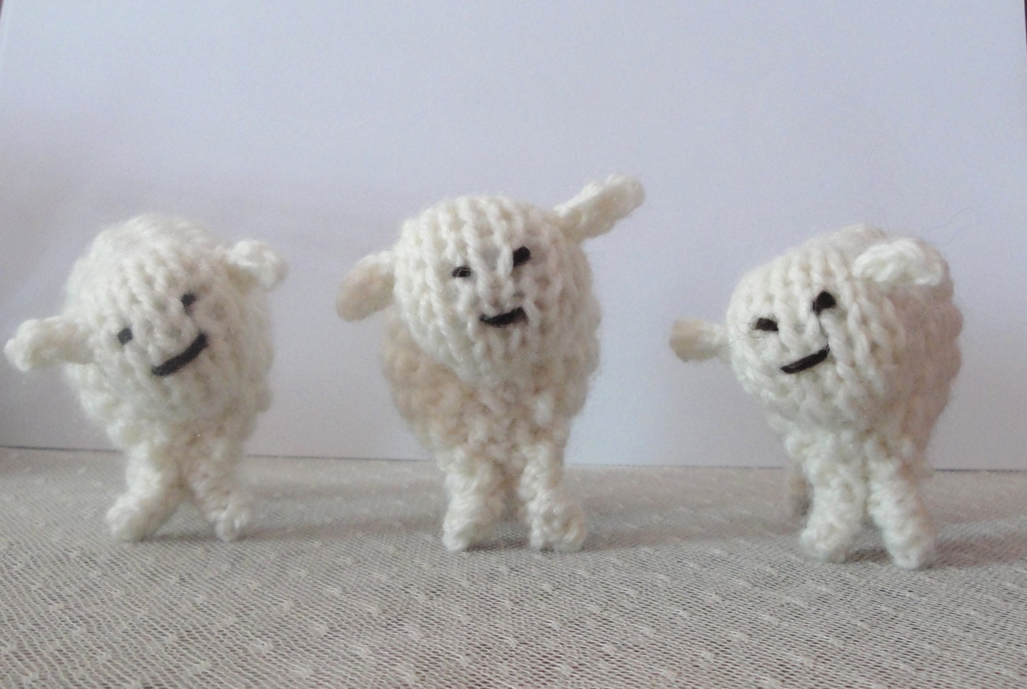 Hand Knit Sheep (Set of 3) Small Lambs, Minature, Soft Wool, Waldorf Toy/Display, Sweet Cute Children Spring Gift