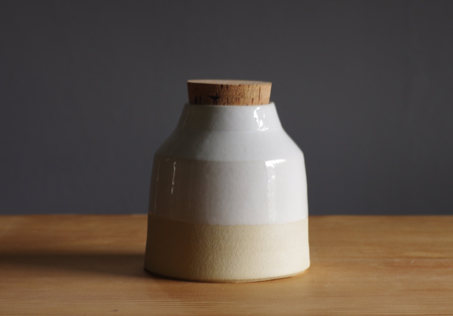 SALE off white bottle. kitchen storage stoneware clay and white glaze with natural cork stopper. modern ceramic pottery