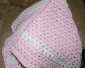 Crochet Afghan Approx 18" x 18" Pink White Handmade Blanket Baby Girl Doll Tag along, Stroller, Photo Prop, Infant Carrier Seat Blanket