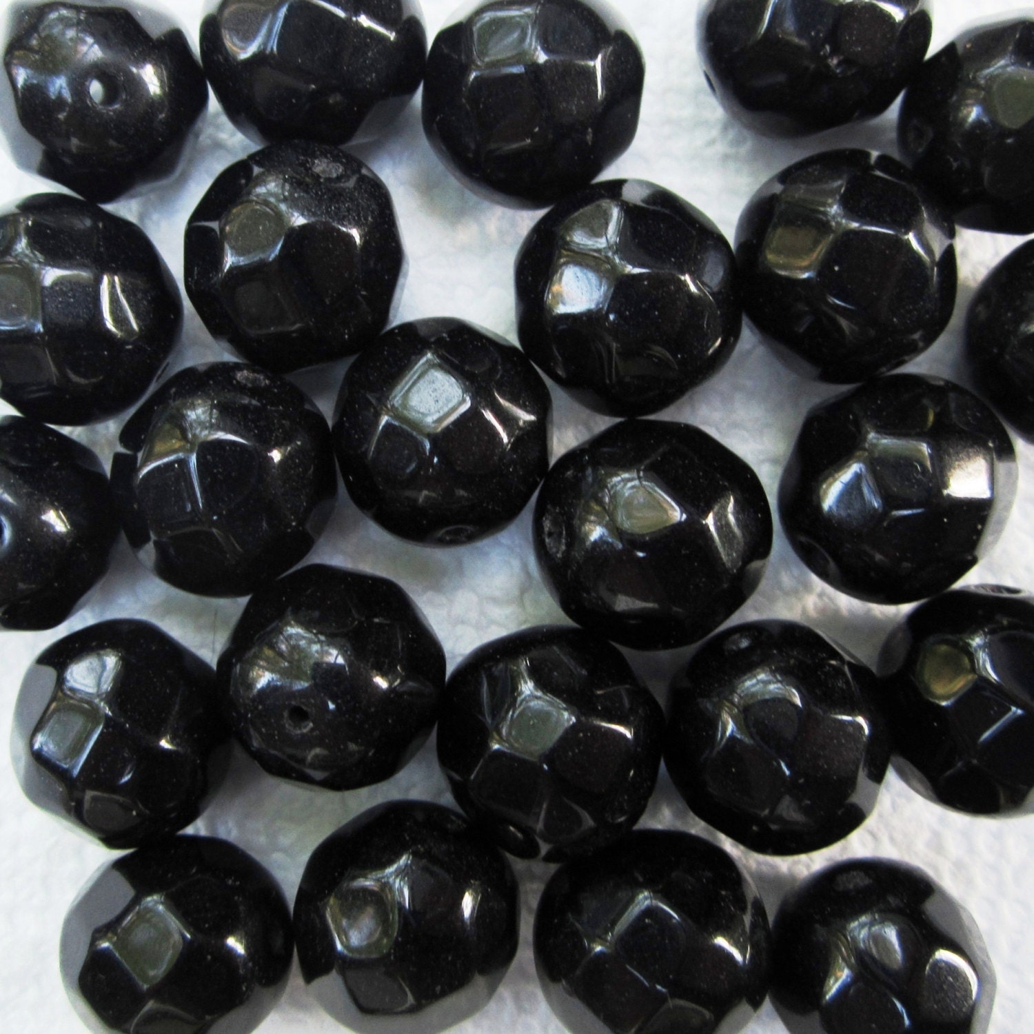 Round Black Multi-faceted Beads, 15 mm -- 24 Beads