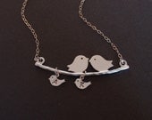 Personalized Initial Two bird and Two Baby bird Sterling Silver necklace Familly necklace, Love necklace