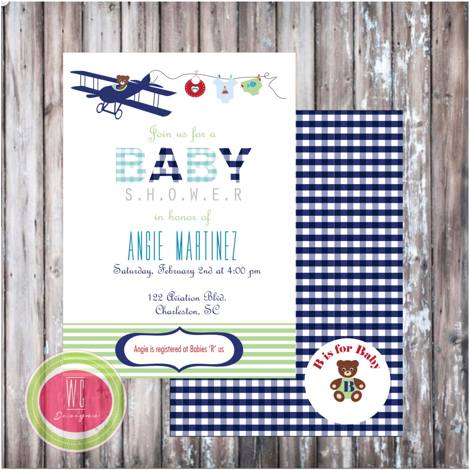 BABY SHOWER INVITATION - Teddy Bear Aviator Invitation - Printable Baby Shower Invitation Il_170x135