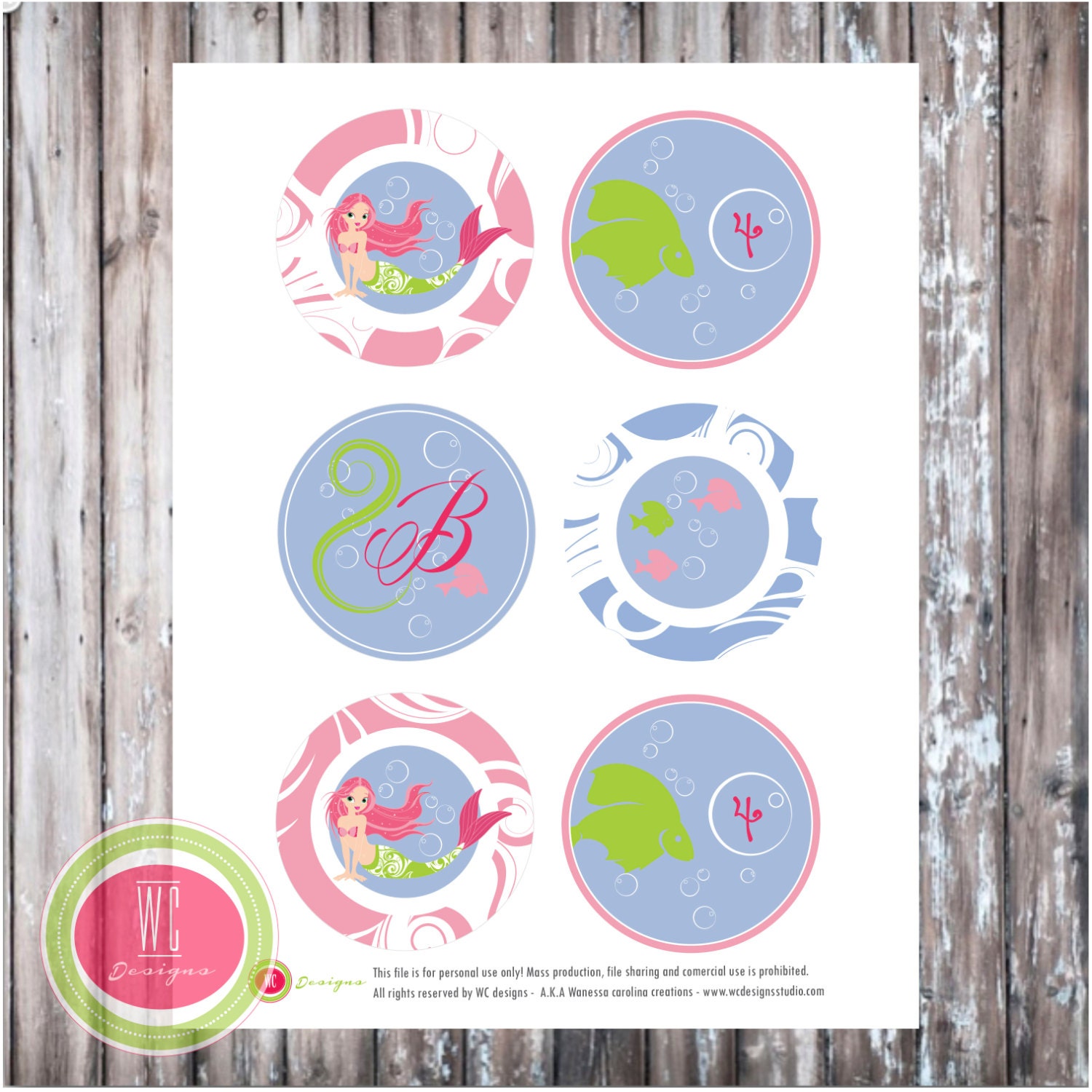 MERMAID Party Logos - Under the Sea party printables - Party printables by WC Designs Il_570xn