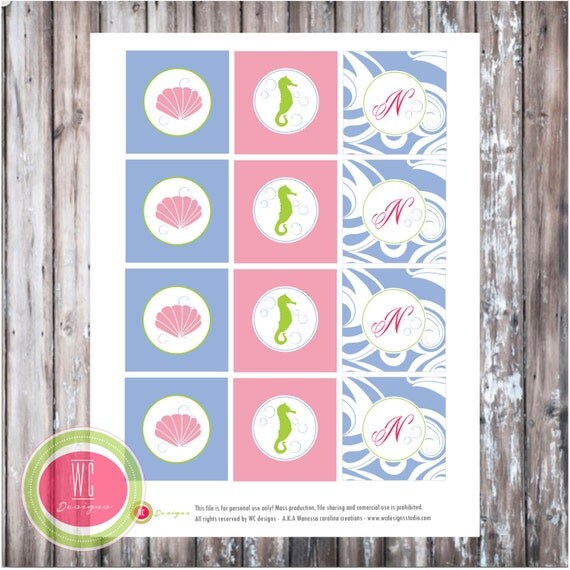 MERMAID Party Logos - Mermaid party circles - Mermaid cupcake toppers - Under the Sea printables - by WC Designs Il_570xn