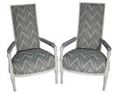 FREE SHIPPING Hollywood Regency Zig-Zag Armchairs Modern Chic Contemporary Seafoam Aqua