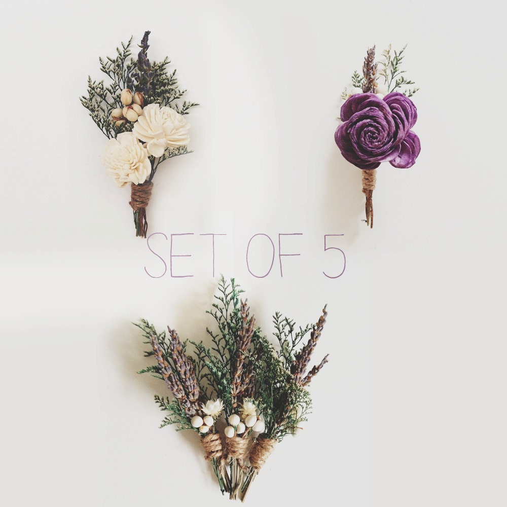 Natural Lavender Bridal Party Boutonniere Set of 5