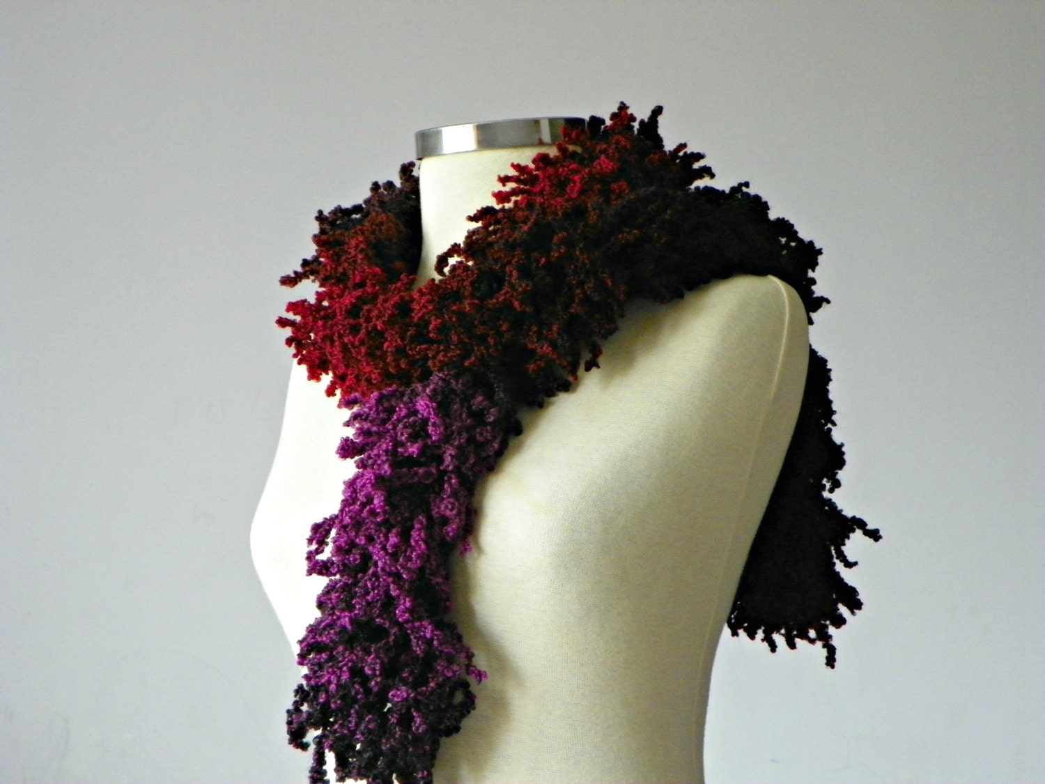 Scarves, Knitted fringe chunky scarf, soft beautiful batik colors wool yarn- handmade neckwarmer women accessories, fall - winter fashion