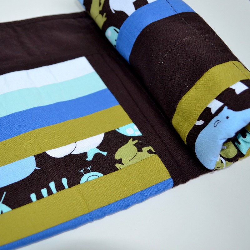 Zoo Baby Quilt, Modern Baby Bedding, Zoo, Brown Blue