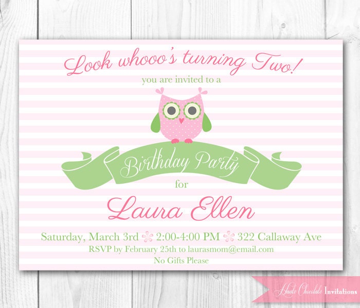 Pink Owl Birthday Invitation - Owl Birthday Party Invite. Personalized digital invitation - print yourself. Il_570xn