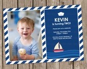 Little Sailor Birthday Party Photo Invitation Digital Printable, Any Wording Any Color Any Age