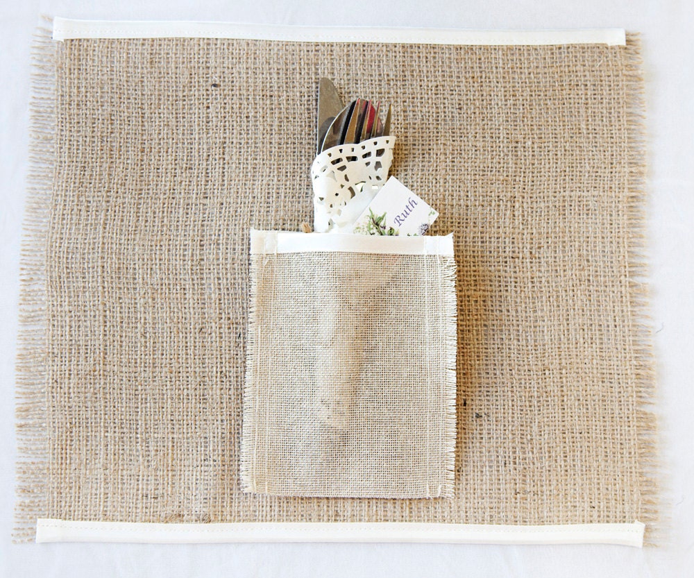 Rustic Table Mats with Satin Edging, burlap wedding decorations