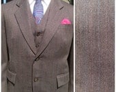 Vintage 1970s Coco Brown and Blue Pinstripe -- Bespoke 3 Piece Suit By Hiras Fashion Tailors -- Handmade in Hong Kong