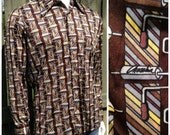 Vintage 70's Men's Disco Shirt - Funky Paint Roller - 1970s 4 Inch Butterfly Collar -- Made in Italy -- Get Down
