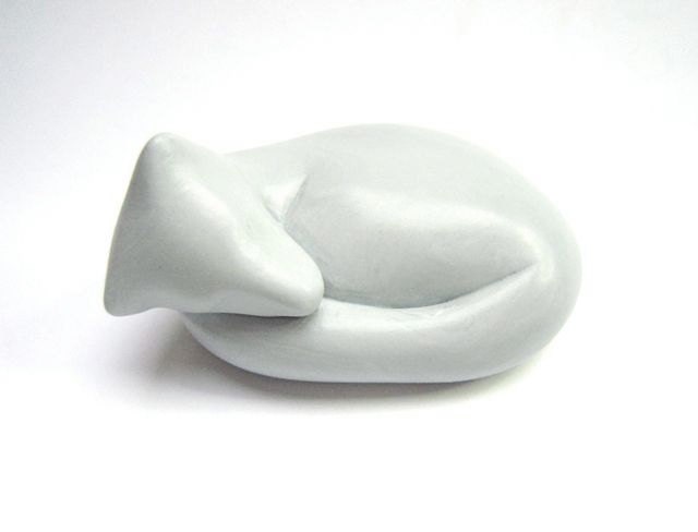 Little Sleeping Arctic Silver Fox sculpture decoration hand made TAGT OOAK polymer clay endangered