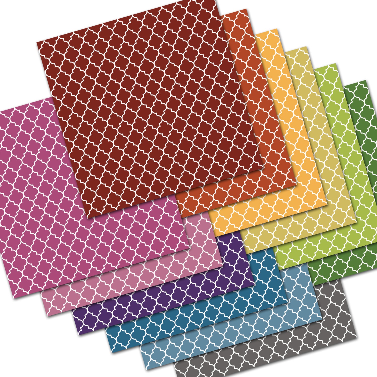 Rainbow Moroccan Tile Paper Pack - 12 digital paper patterns - INSTANT DOWNLOAD
