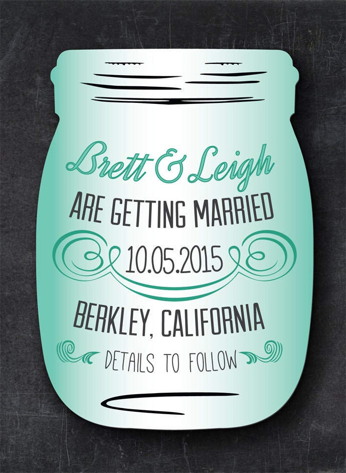 Custom Vintage Wedding Save the Date Vintage Mason Jar Magnets