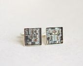 Men's Cufflinks - Sterling silver plated - Circuit board Cuff links - Geekery brown squares - geeky cufflinks - Nerdy accessories