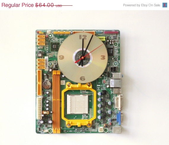 ON SALE Geeky wall clock - recycled Computer  - Green circuit board - c6327