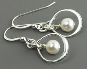 Silver Infinity Earrings, White Pearl Earrings, Drop Earrings, Bridesmaid Jewelry, Dangle Earrings, Sterling Silver Jewelry Handmade