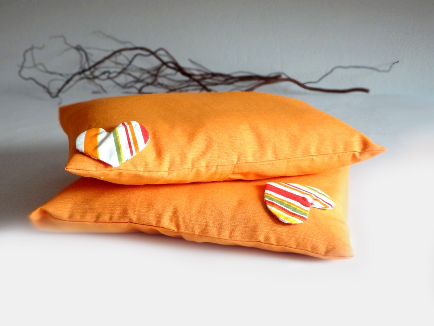 Pillow covers - orange and heart - gift - housewares - decorative pillows