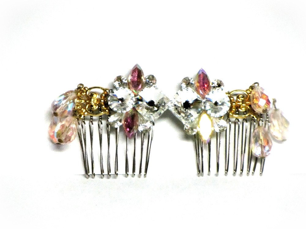 Rhinestone Wedding Hair Combs, AB Rhinestones, Bridal Comb Set, Sparkling Rhinestone Hair Jewelry
