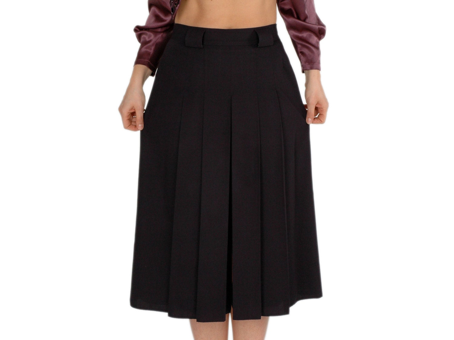 BIG SALE 30 - 50% OFF Schoolgirl Style Black Wool Pleated Skirt 1970's