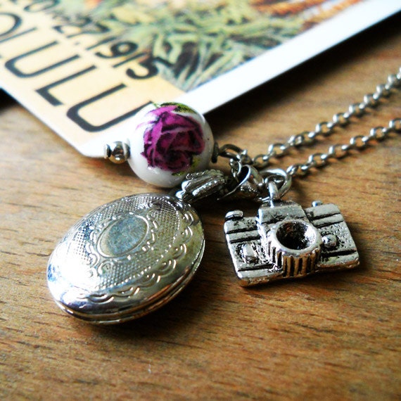 Locket necklace/silver locket/camera charm necklace/camera necklace/vintage camera/graduation gift