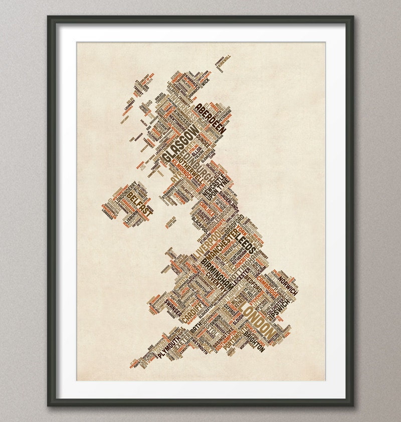 Great Britain UK City Text Map, Art Print 18x24 inch (301)