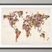 Flowers Map of the World Map, Art Print 18x24 inch (171)