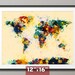 Paint Splashes Map of the World Map, Art Print 12x16 inch (118)